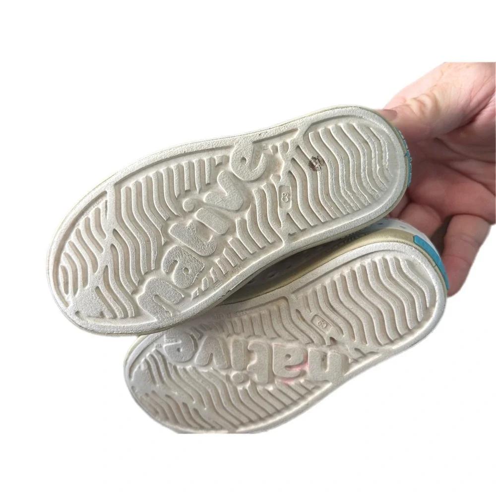 Native Jefferson Shoes Kids Size 8 White Good Tropical Palm Print‎ Slip On EVA